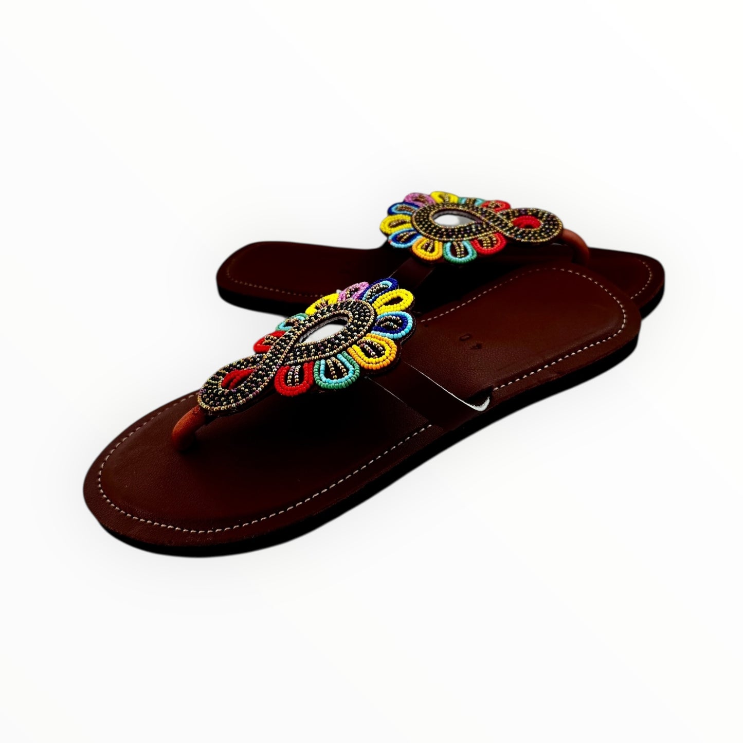 Nyota Maasai Beaded Leather Sandals for Women | Handcrafted African Flats
