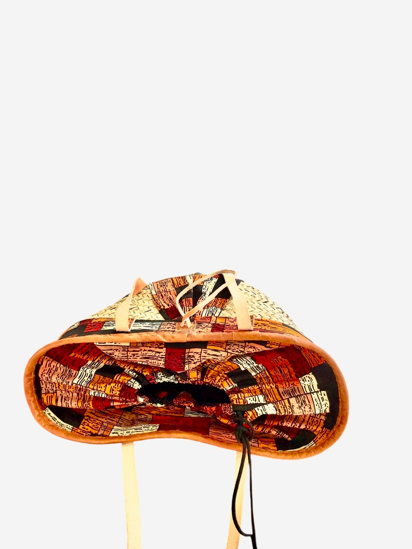 Makena Palm Leaf Tote – Handmade African Basket with Leather Handles & Ankara Cotton Fabric | Hues by Kui