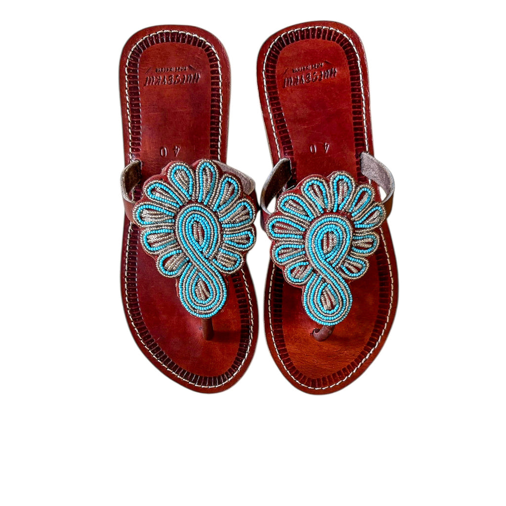 
Enkai beaded leather sandals handcrafted by Maasai artisans