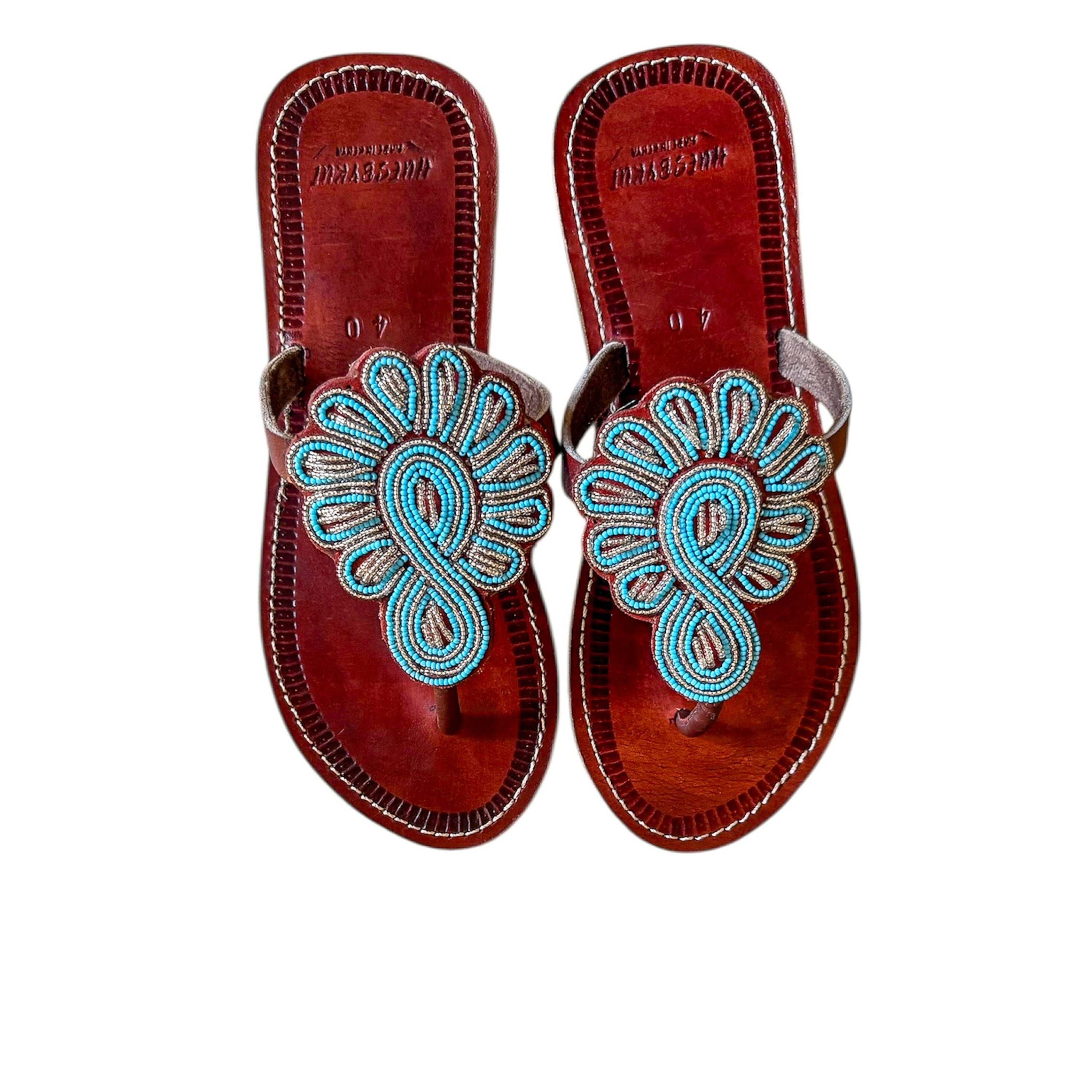 
Enkai beaded leather sandals handcrafted by Maasai artisans