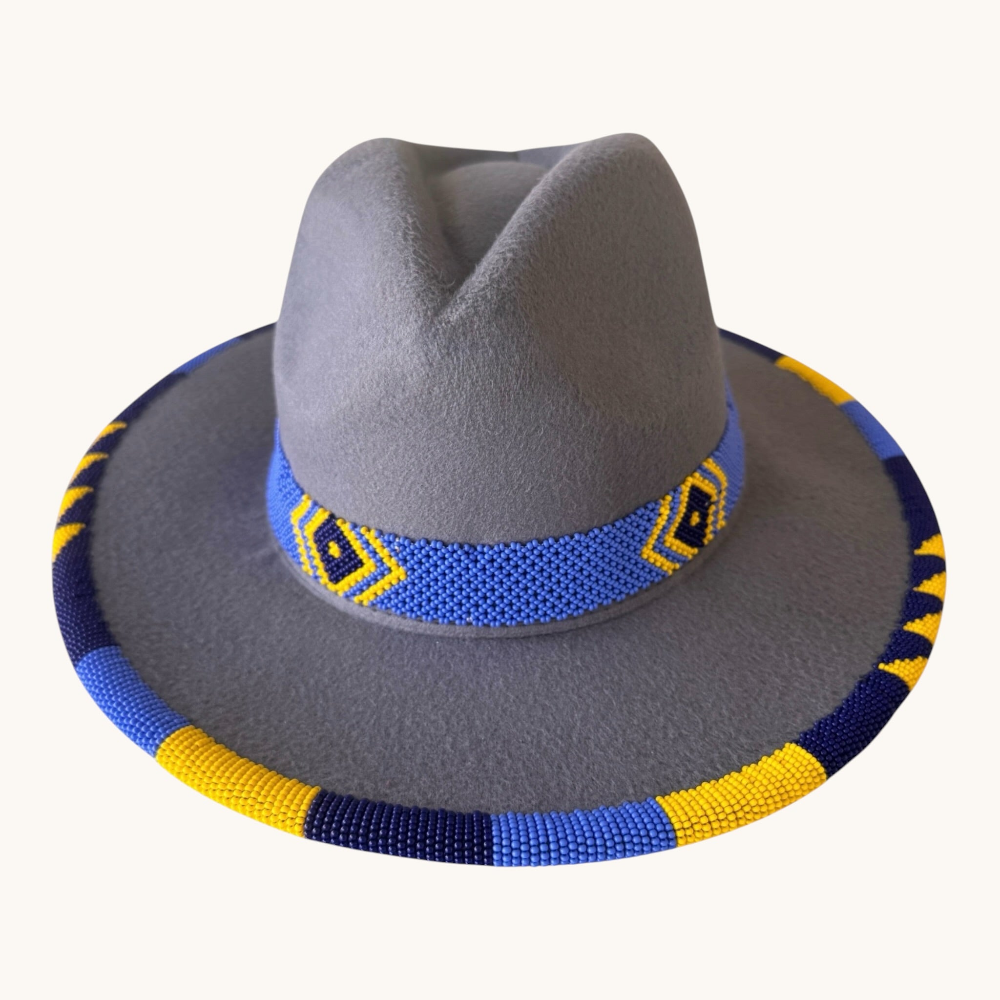 Anga Kenyan Beaded Fedora - Grey