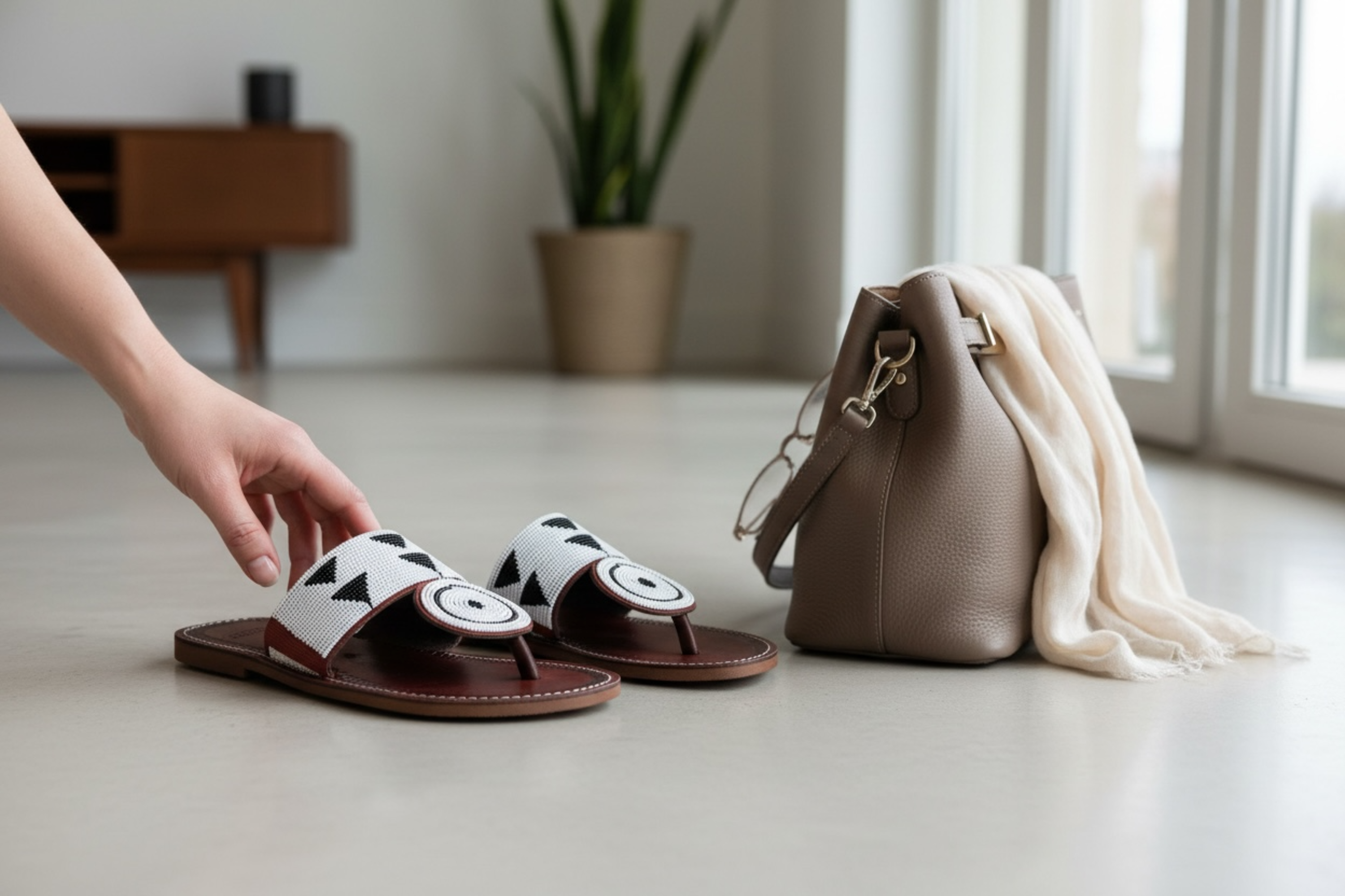 Nabo beaded leather sandals styled for everyday casual wear
