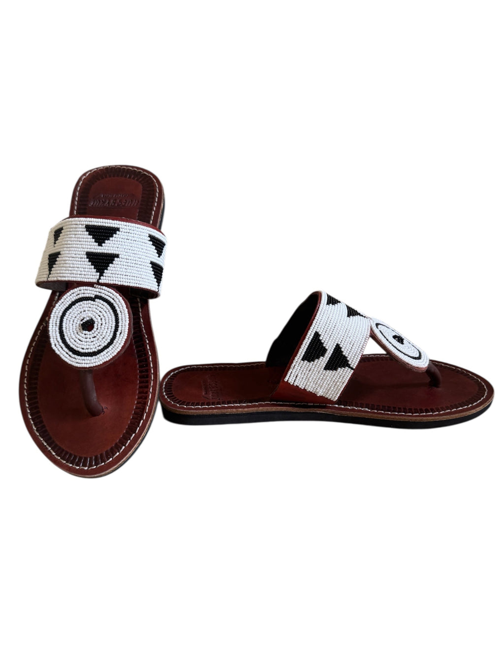 Side view of Nabo beaded leather sandals showing handcrafted Maasai bead detailing
