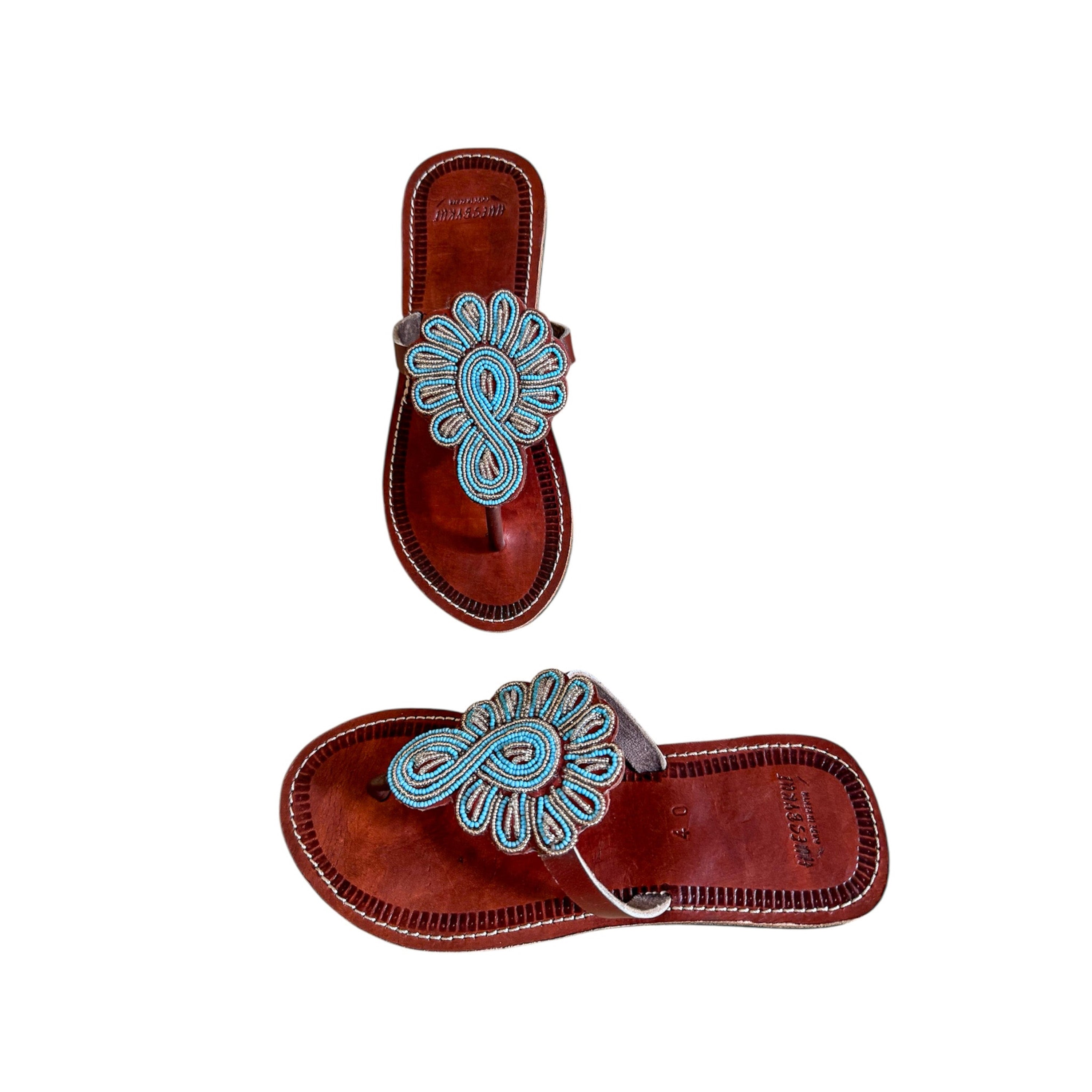 Handmade Maasai beaded leather sandals side view