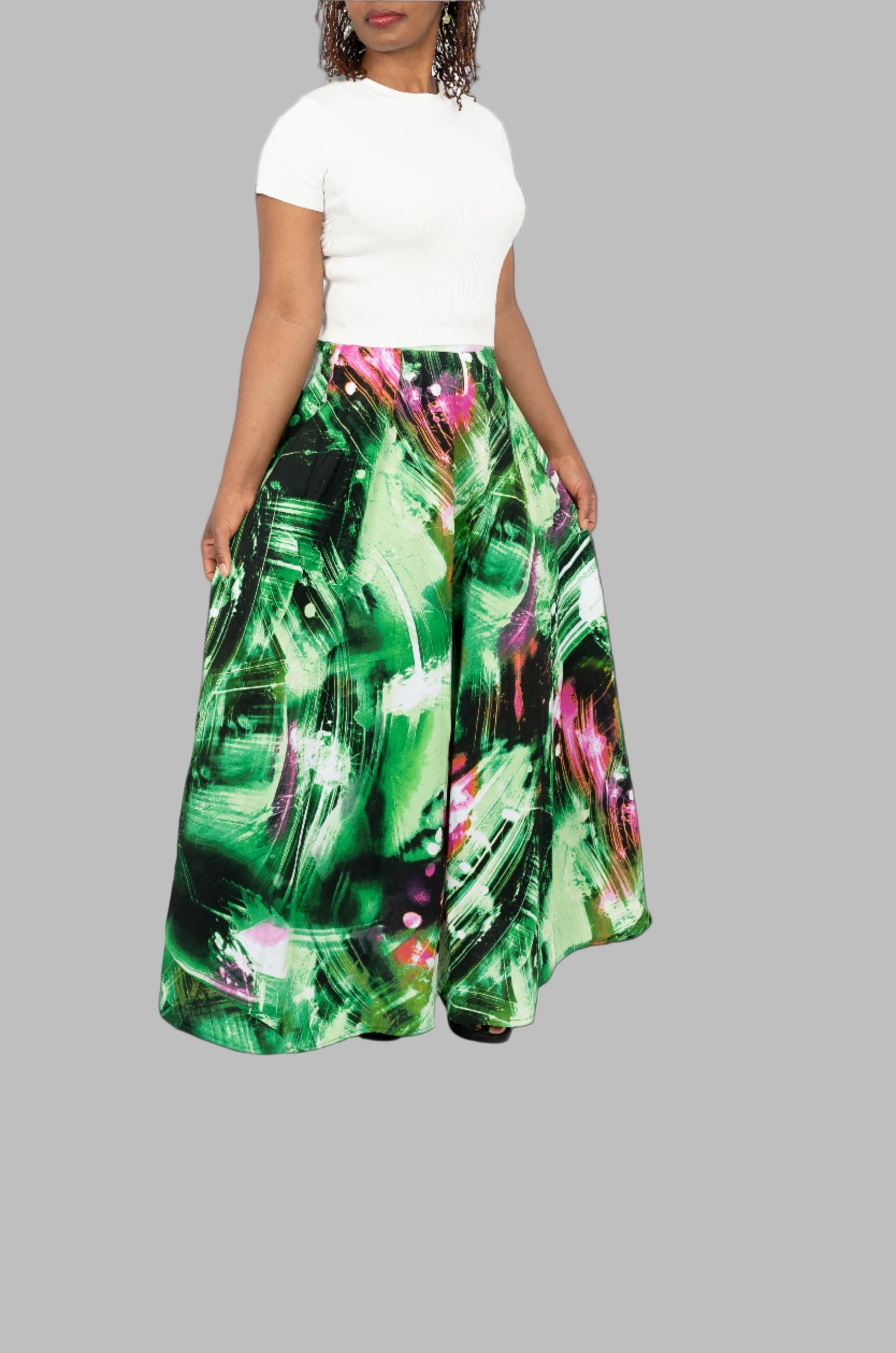 Multicolored ankle length flowing skirt