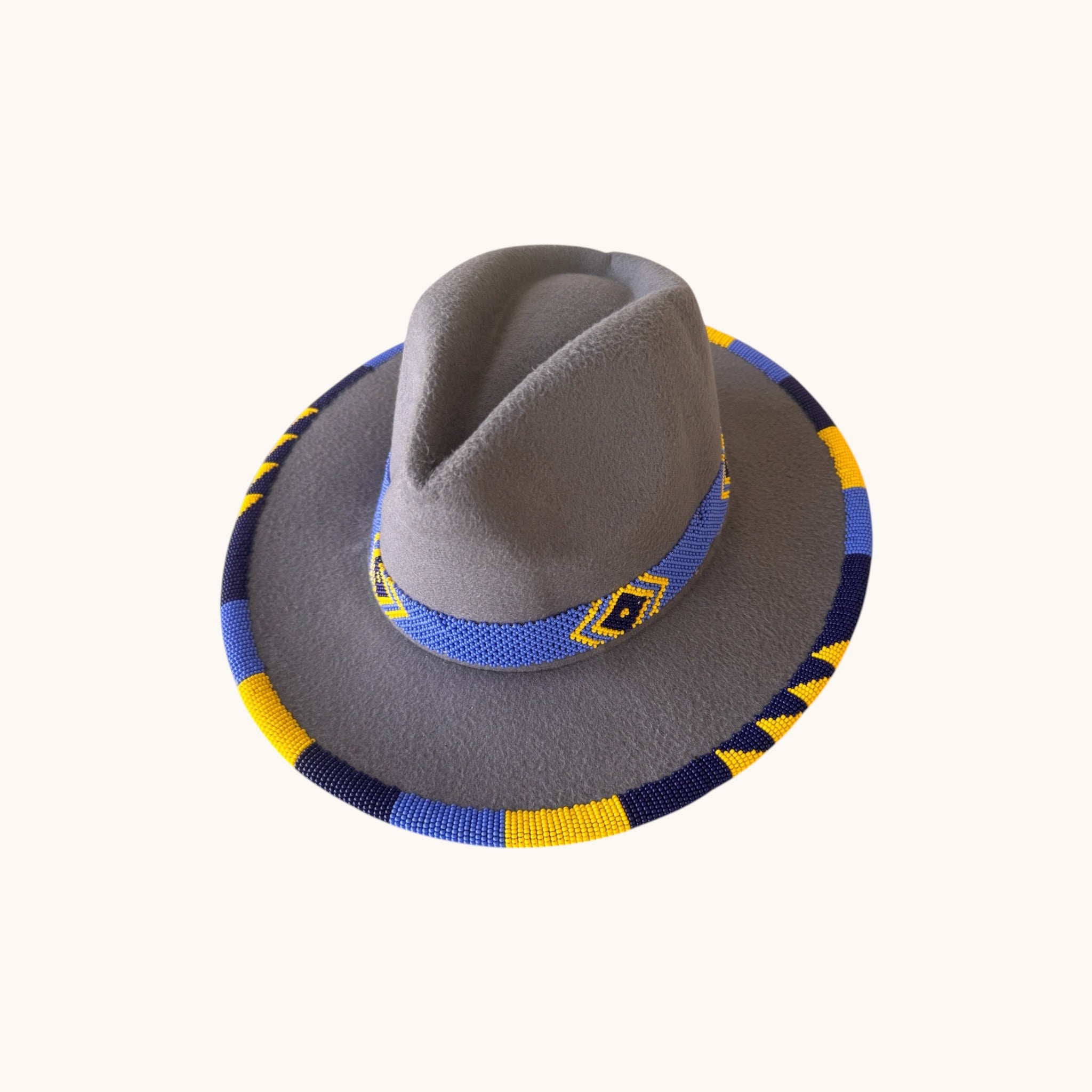 Anga Kenyan Beaded Fedora - Grey