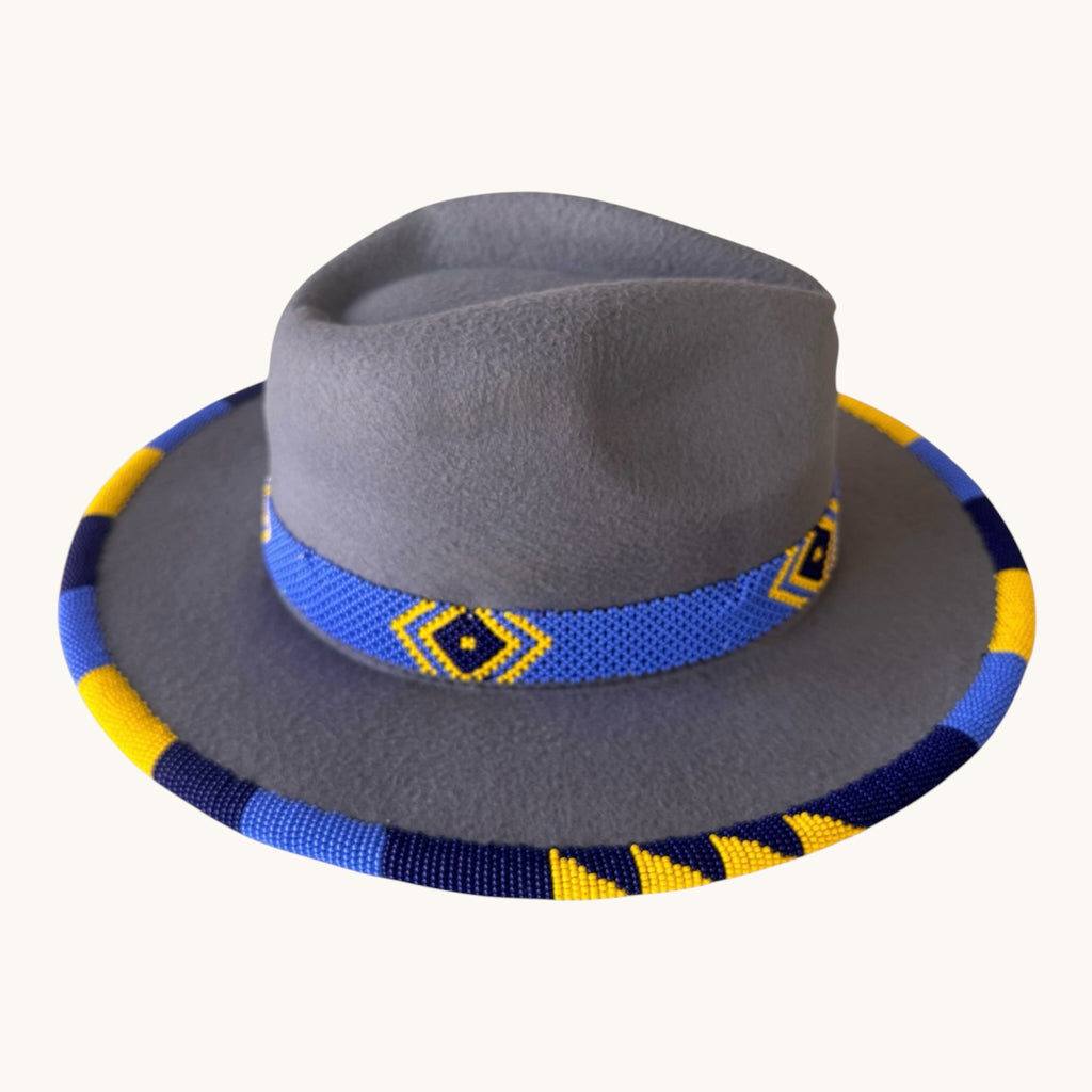 Anga Kenyan Beaded Fedora - Grey