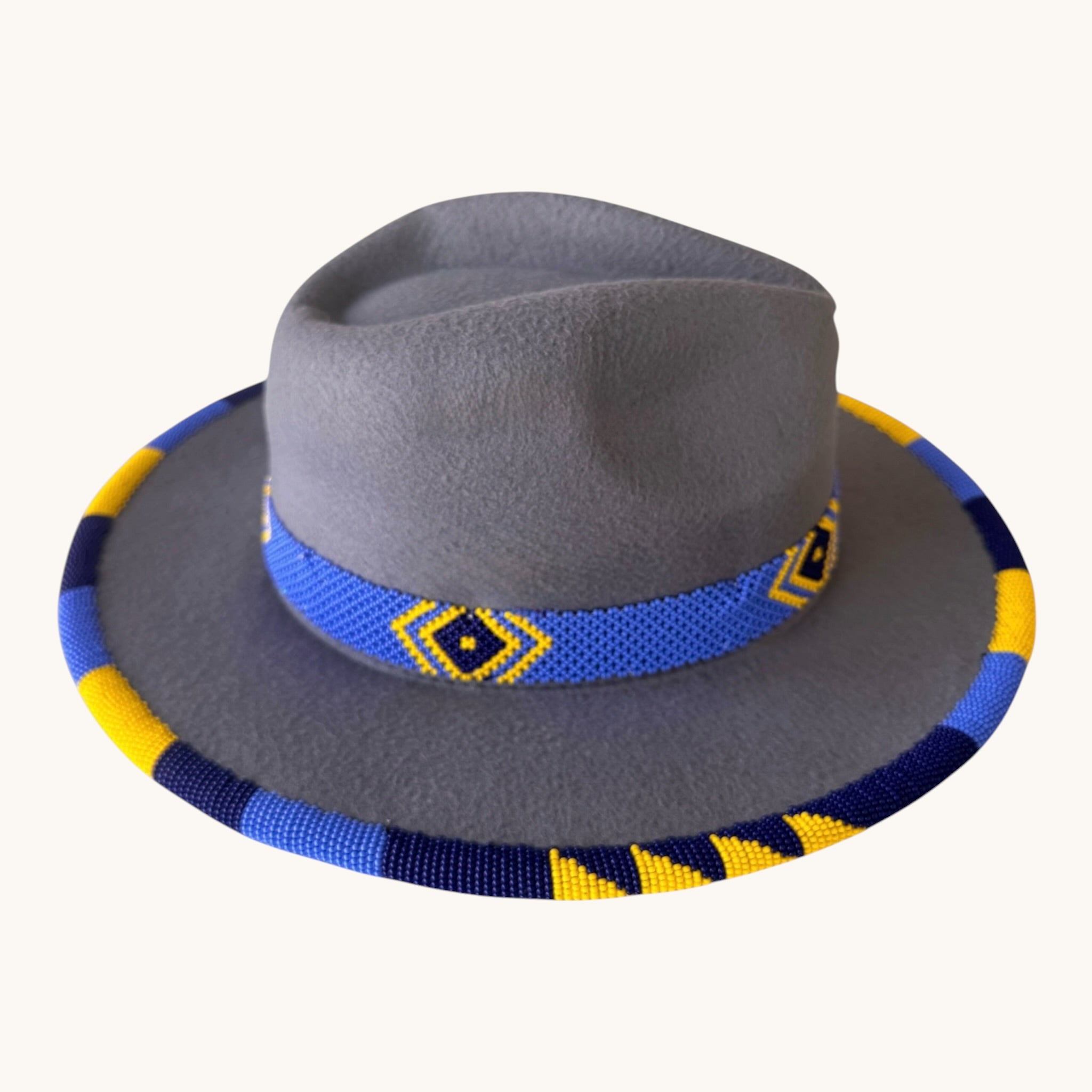 Anga Kenyan Beaded Fedora - Grey