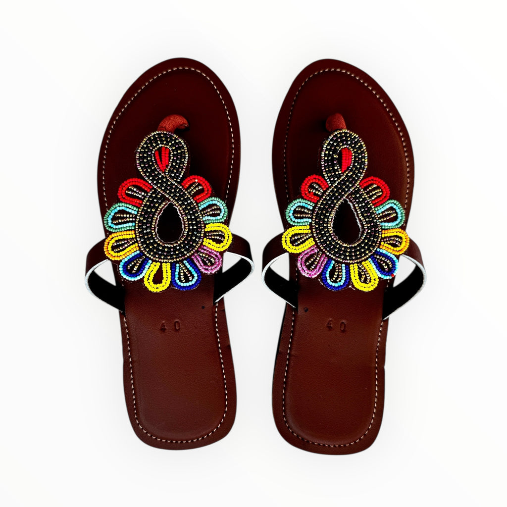 Nyota Maasai Beaded Leather Sandals for Women | Handcrafted African Flats