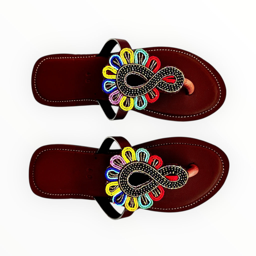 Nyota Maasai Beaded Leather Sandals for Women | Handcrafted African Flats