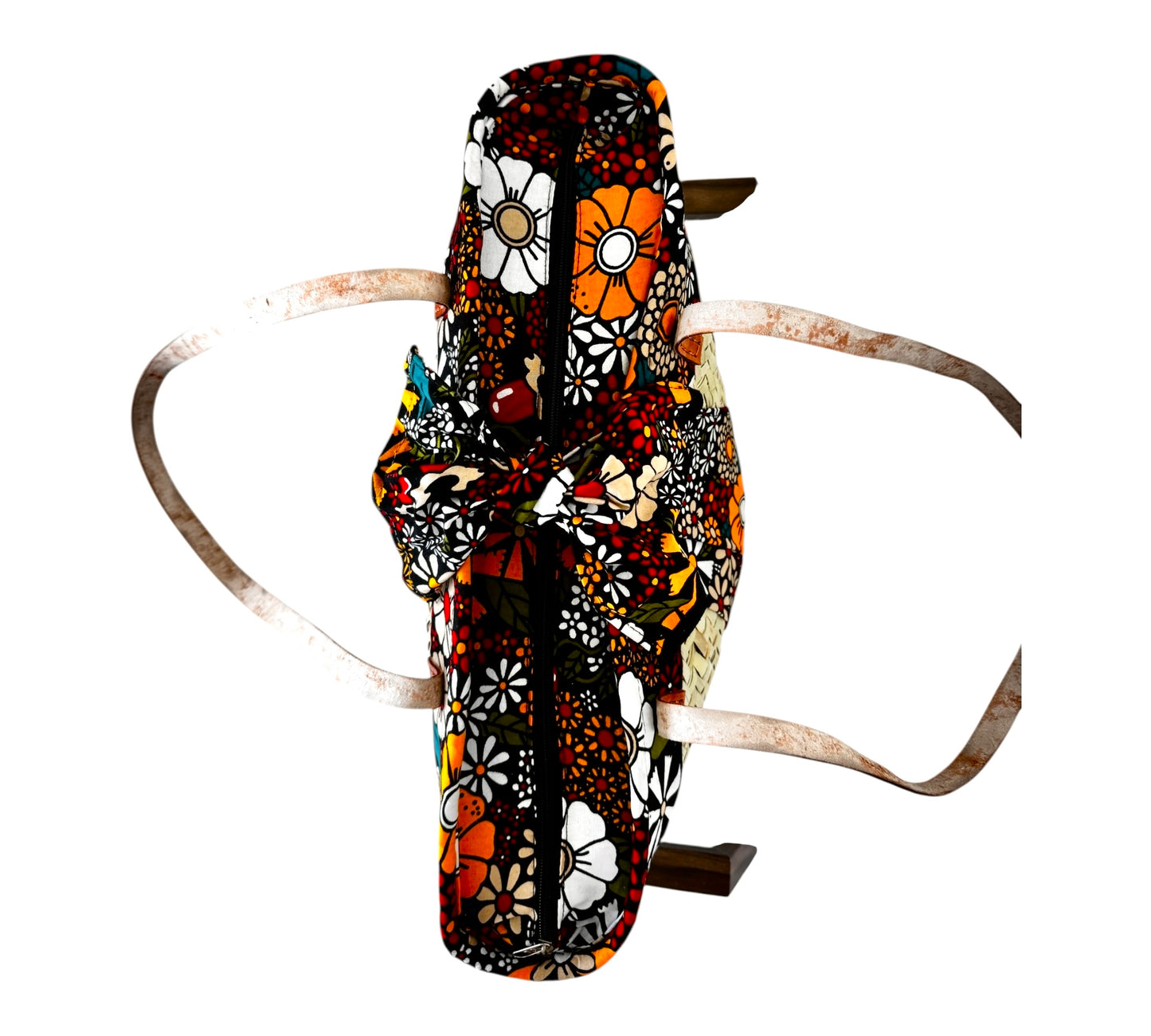 Zuri Floral Palm Basket – Handmade African Tote with Leather Straps & Ankara Cotton Fabric | Hues by Kui