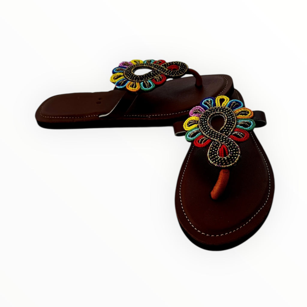 Nyota Maasai Beaded Leather Sandals for Women | Handcrafted African Flats