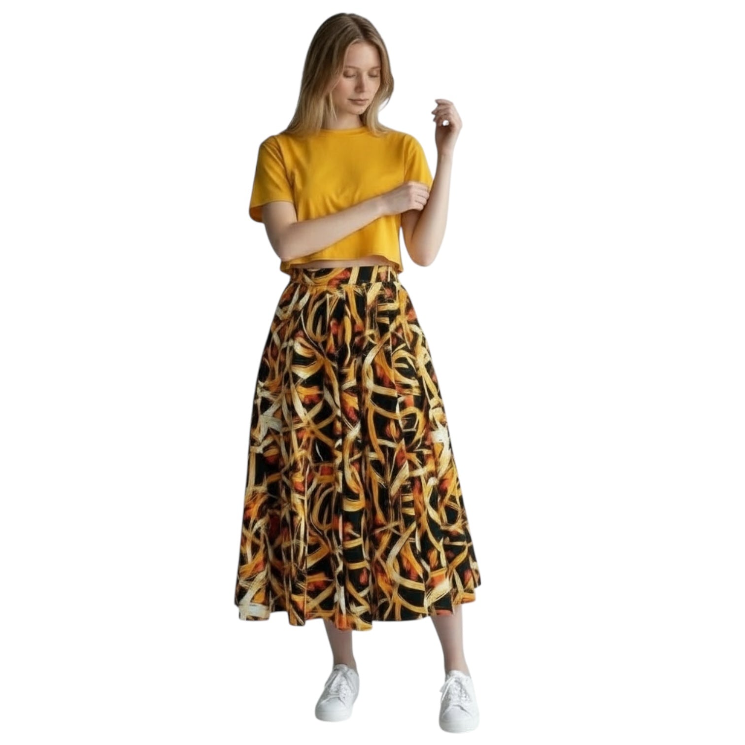 Sunrise Flames Ankara Skirt – Midi/Maxi Length African Print Skirt (100% Cotton) | Hues by Kui
