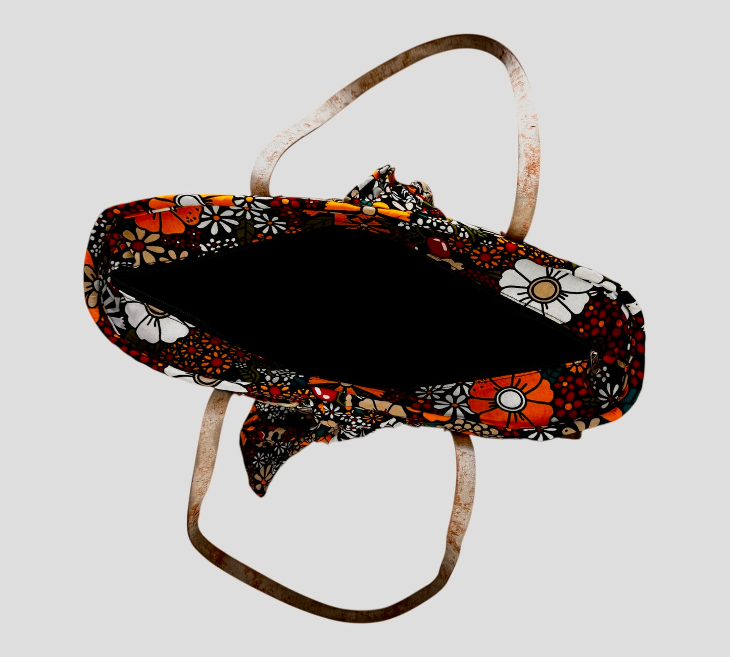 Zuri Floral Palm Basket – Handmade African Tote with Leather Straps & Ankara Cotton Fabric | Hues by Kui