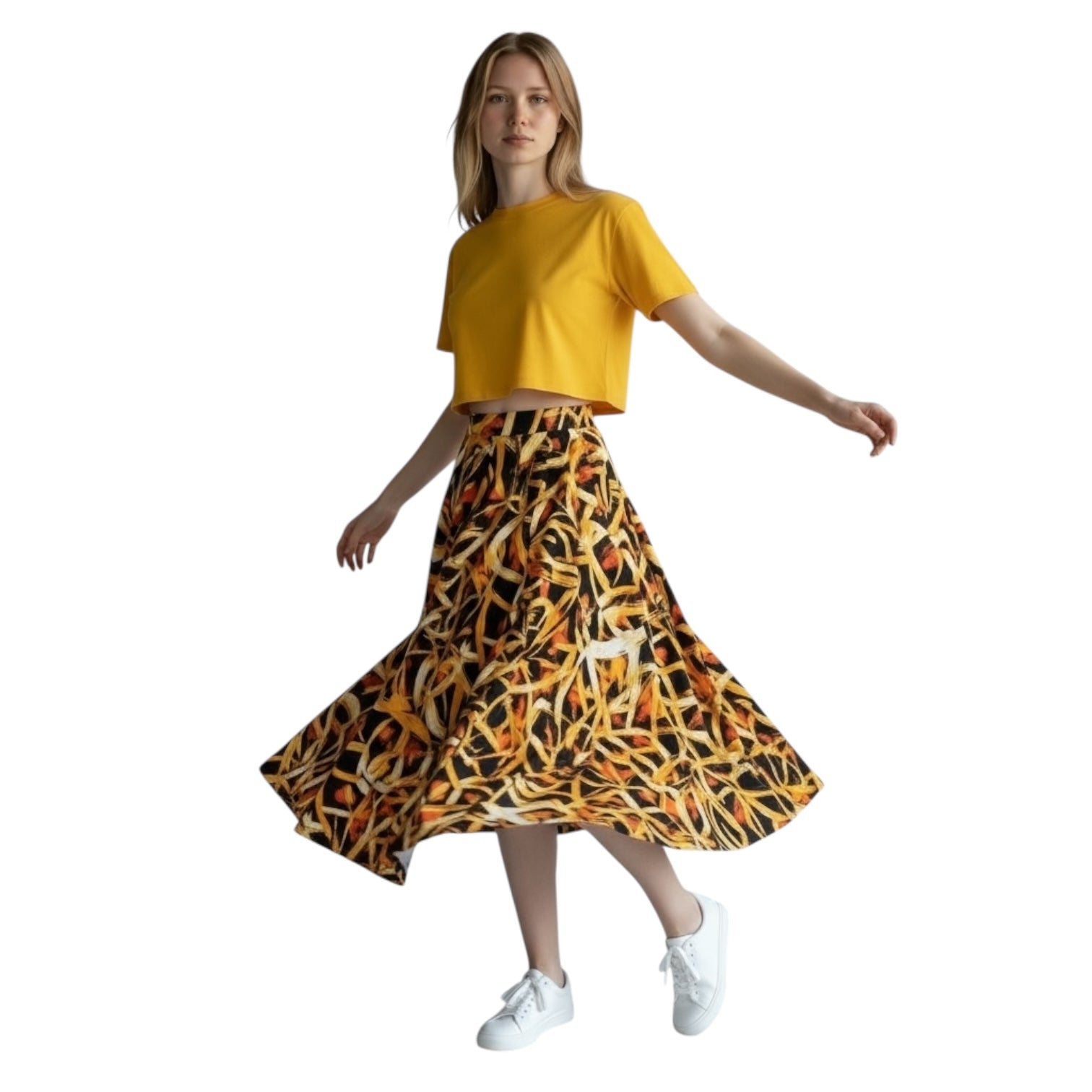 Sunrise Flames Ankara Skirt – Midi/Maxi Length African Print Skirt (100% Cotton) | Hues by Kui