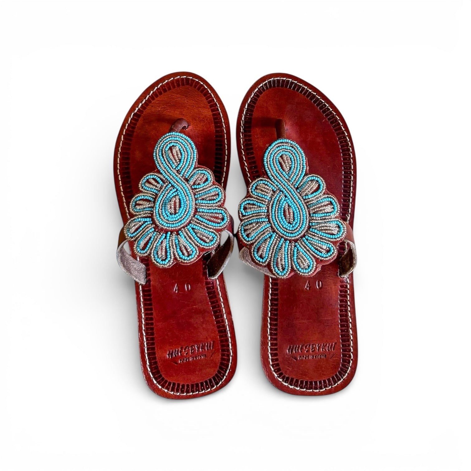 Enkai beaded Leather Sandals - Turquoise