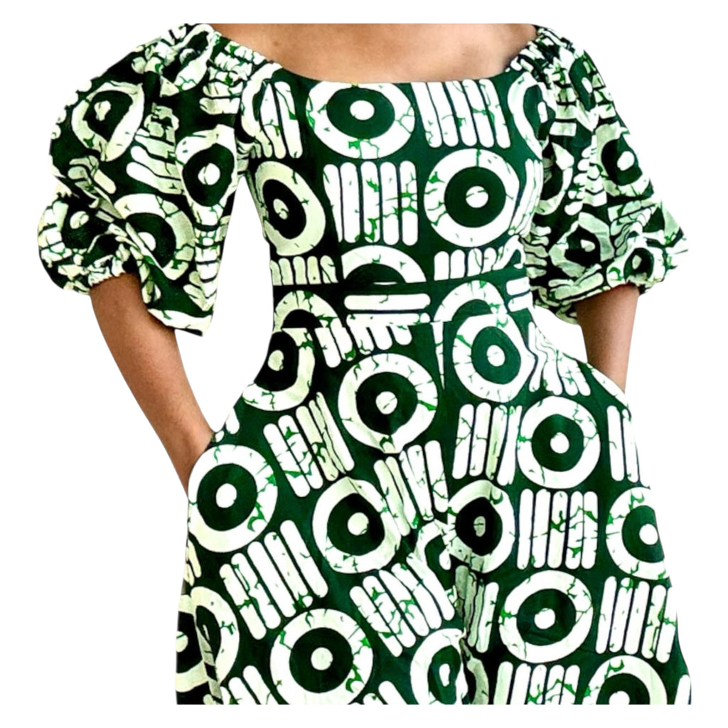 Emerald Orbit Ankara Jumpsuit – 100% Cotton African Print One-Piece by Hues by Kui