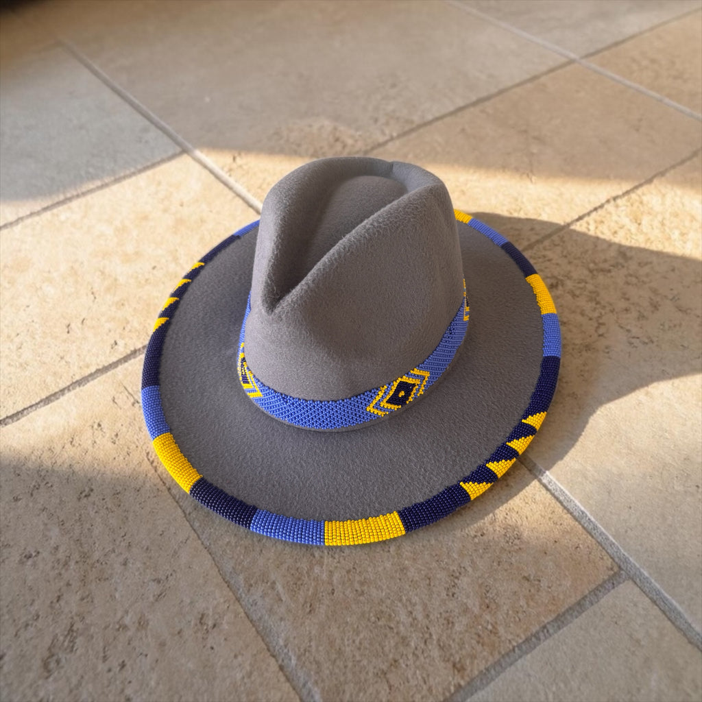 Anga Kenyan Beaded Fedora - Grey