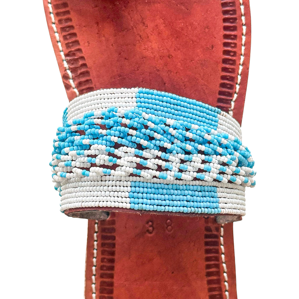 turquoise bead detail on Bahari handmade leather sandals