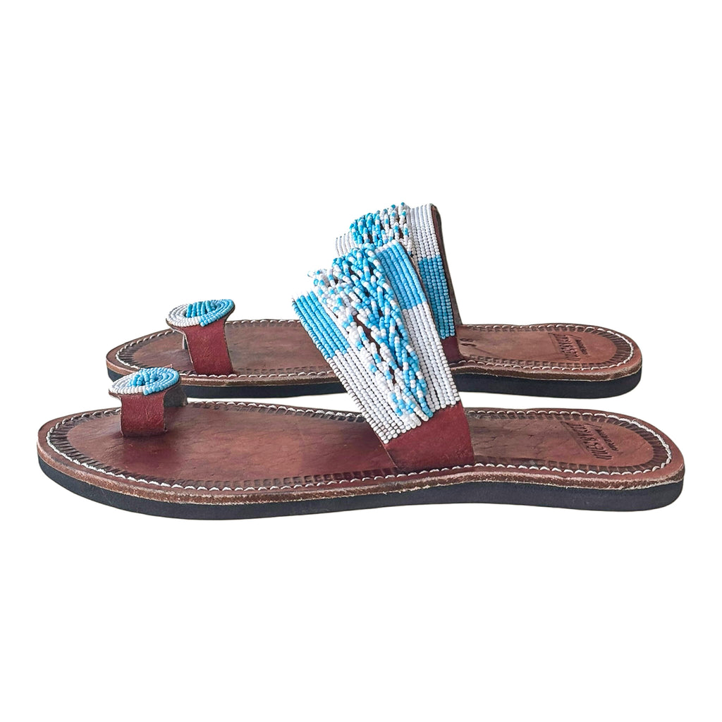 Side view of Bahari handcrafted Maasai leather sandals with stitched sole
