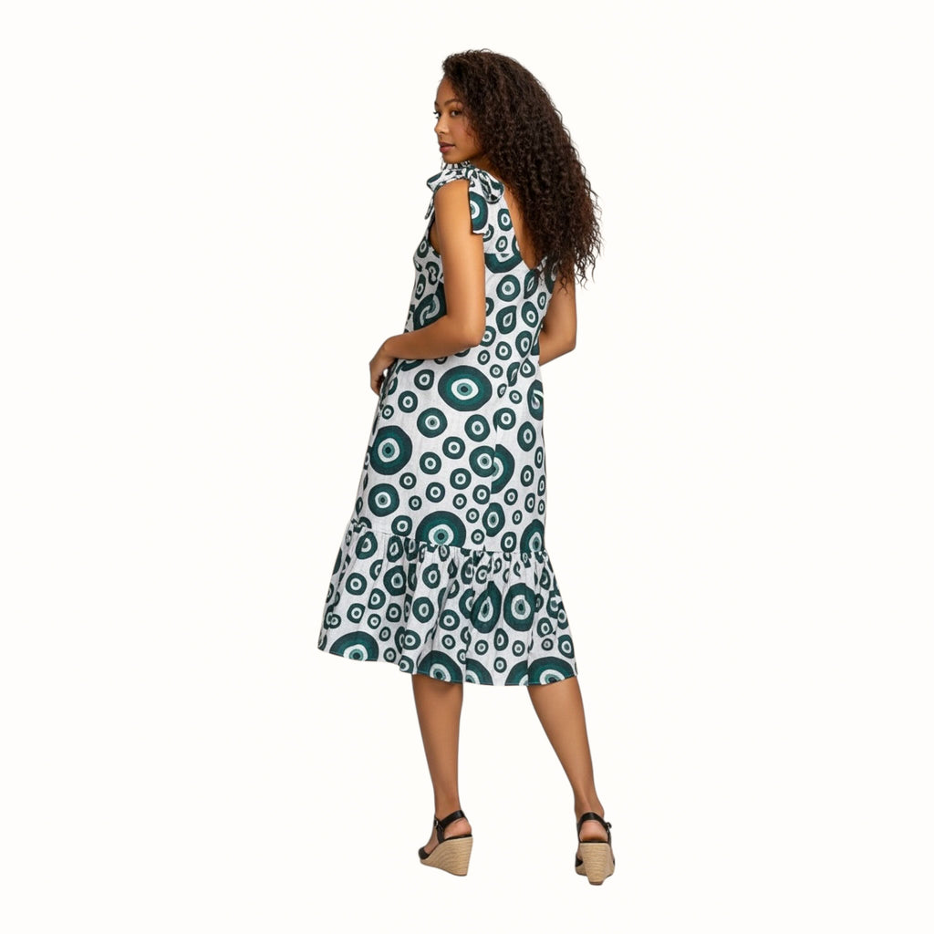 Zuri Cotton Midi Dress- Afro Print Resort Dress | Hues by Kui