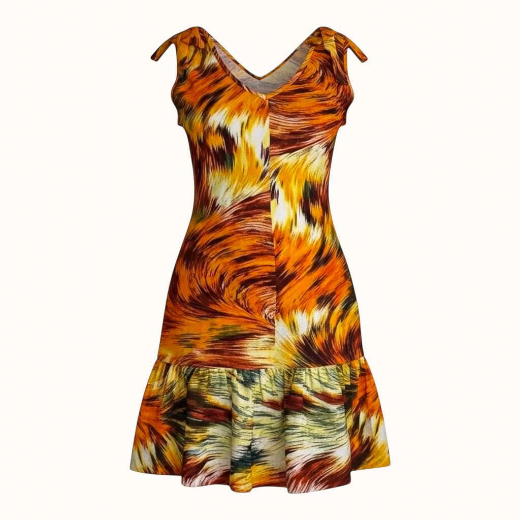 Orange African print cotton midi dress product view by Hues by Kui