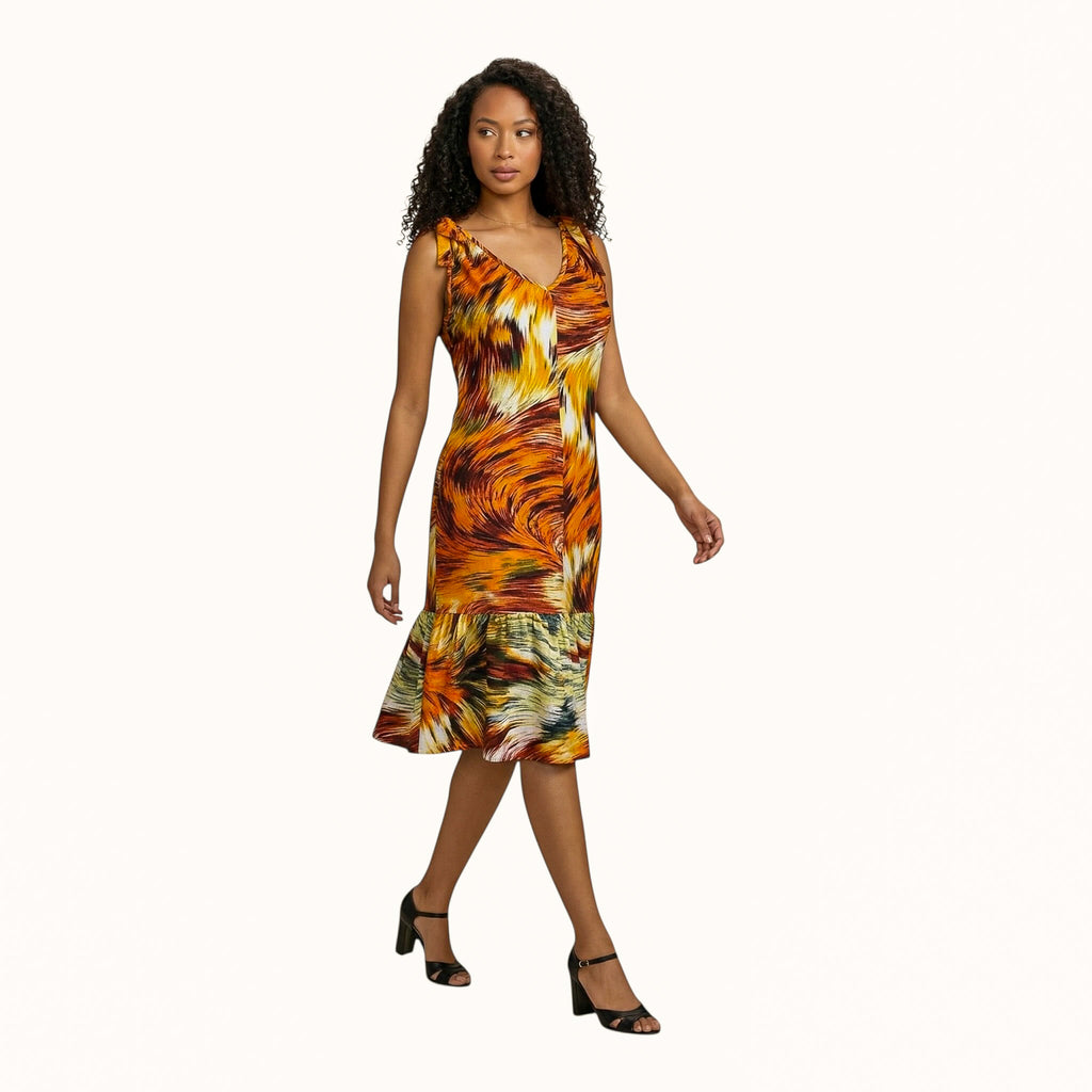 Side view African print cotton midi dress by Hues by Kui