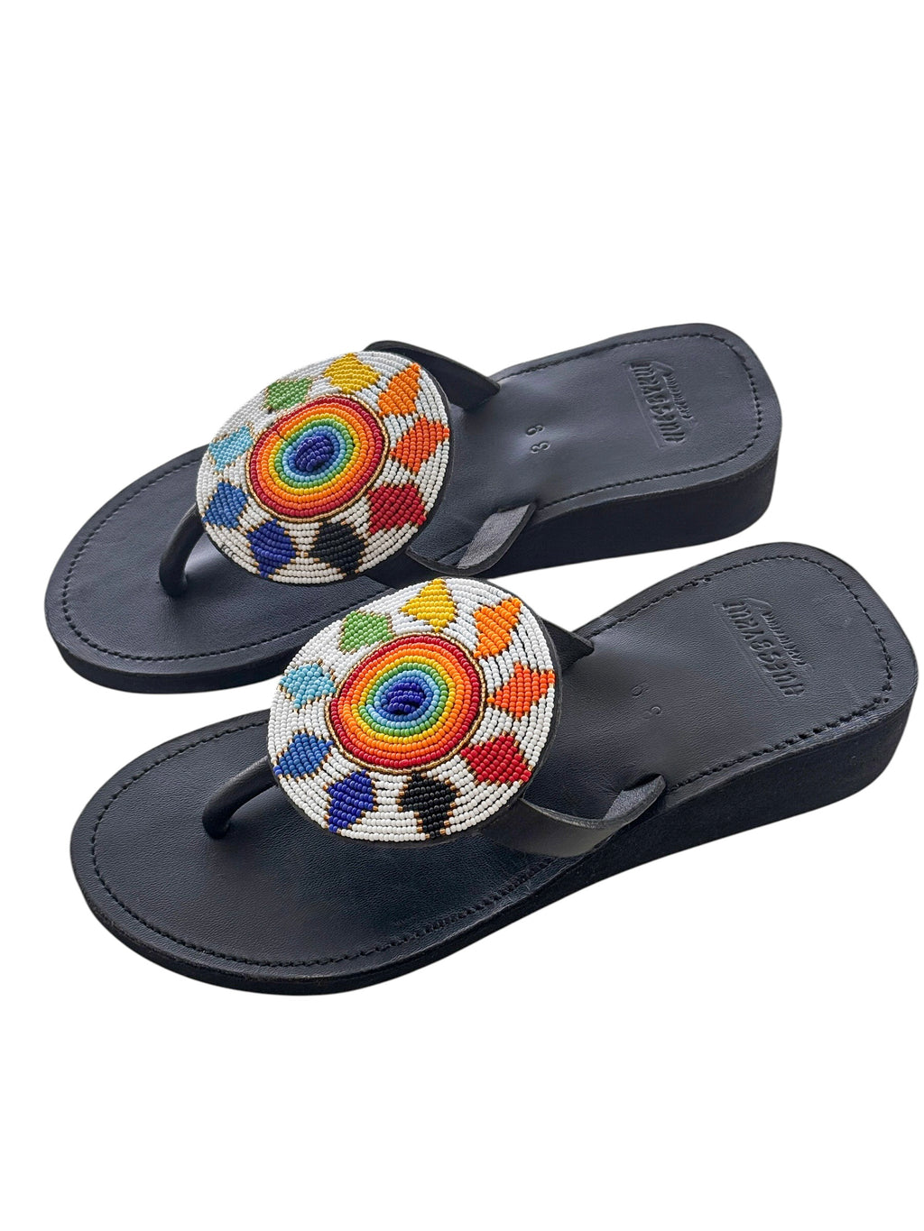 Black leather beaded sandals with multicolor rainbow design – Samawati by Hues by Kui
