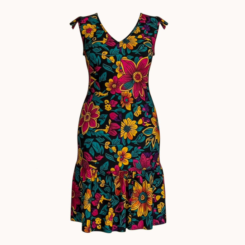 Zuri Cotton Midi Dress- Afro Print Resort Dress | Hues by Kui