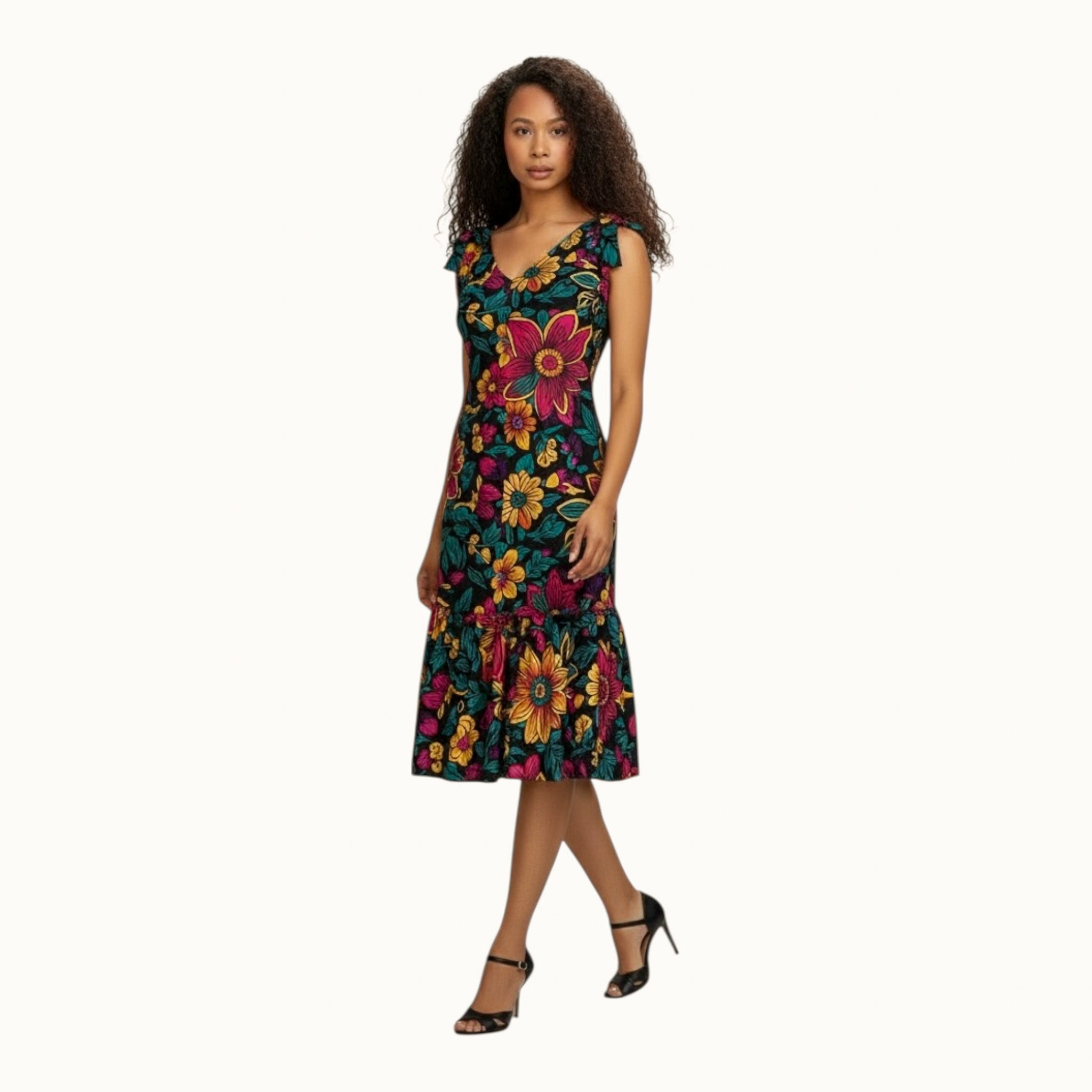 Zuri Cotton Midi Dress- Afro Print Resort Dress | Hues by Kui