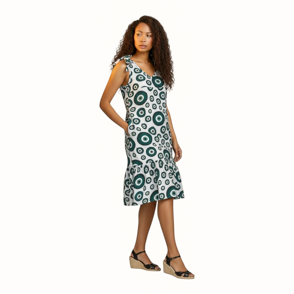 Zuri Cotton Midi Dress- Afro Print Resort Dress | Hues by Kui